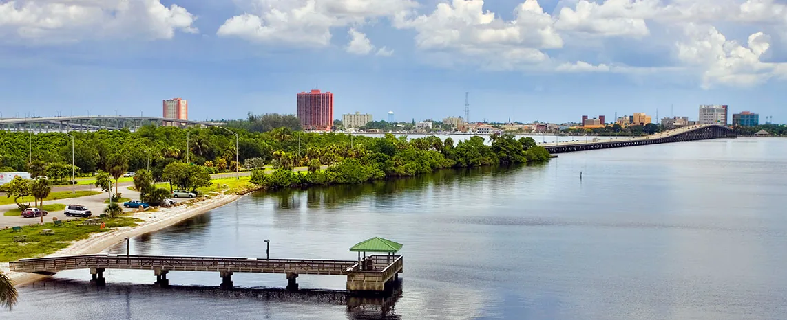 The Caloosahatchee waterfront and the Fort Myers skyline.