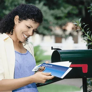 woman with blue envelope